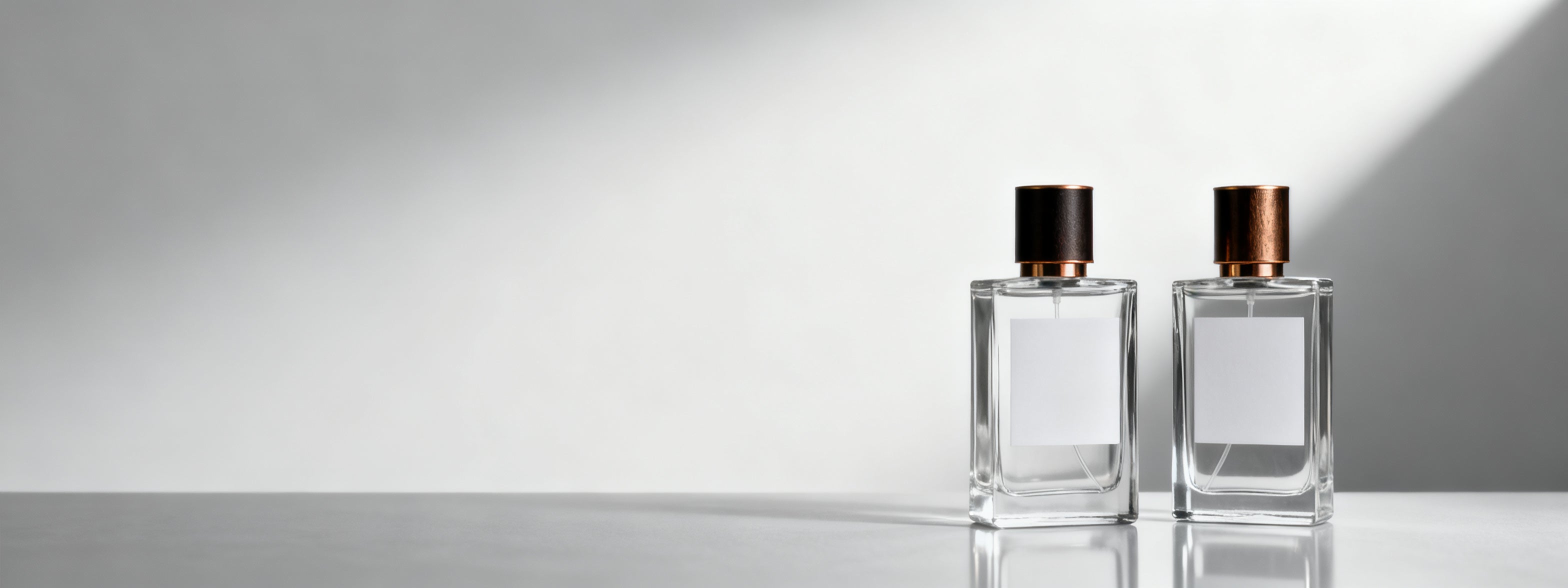 Dois frascos de perfume masculino Lescent de 100ml com tampa escura e detalhe cobre