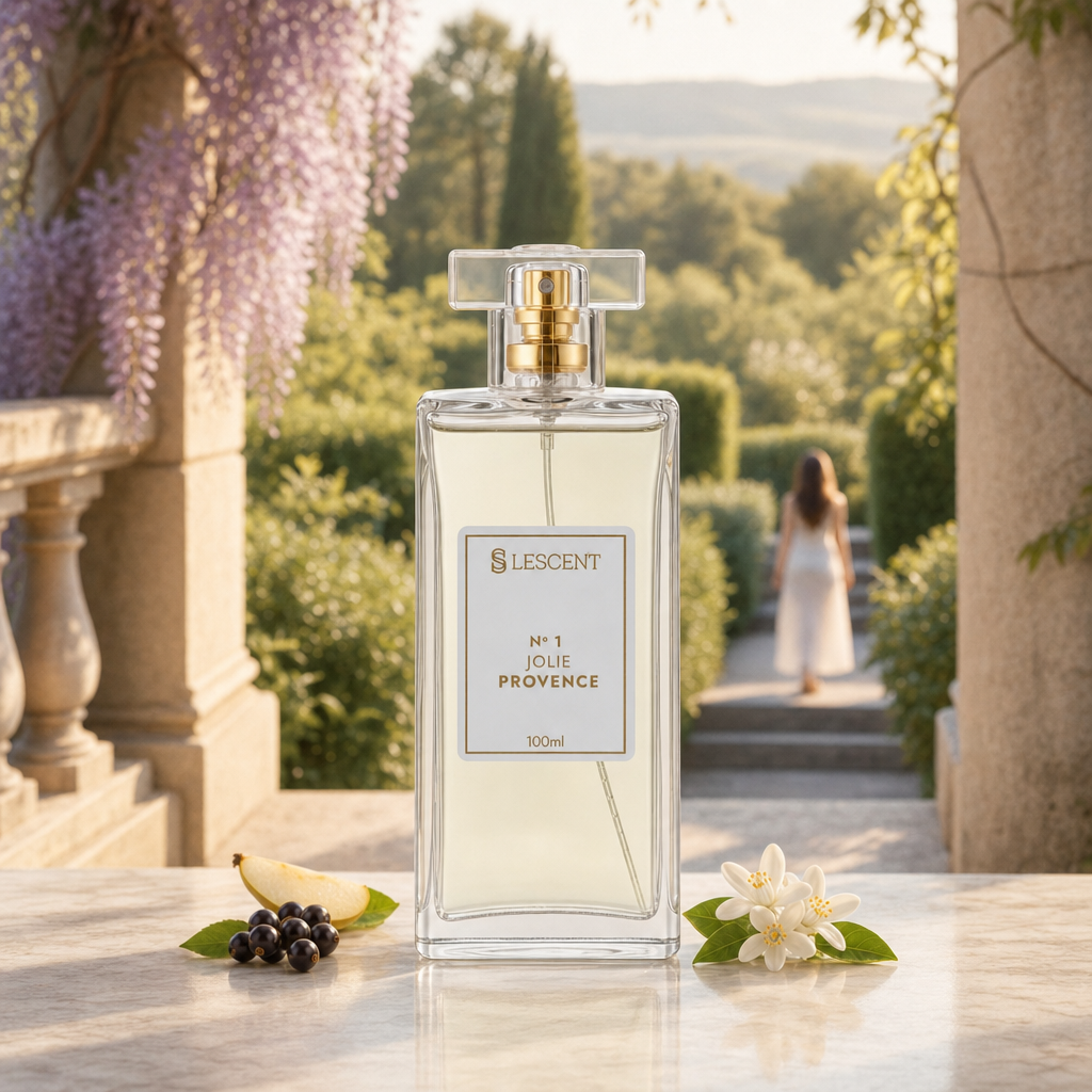 Perfume Lescent Nº 1 Jolie Provence 100ml em varanda com glicínias na Provence, com pera e groselha preta