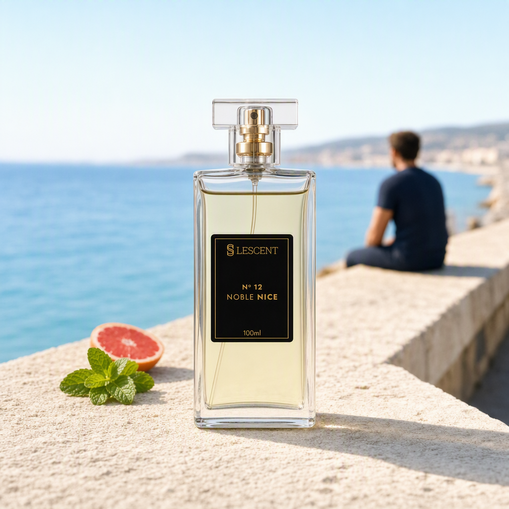 Perfume Lescent Nº 12 Noble Nice 100ml em parapeito à beira-mar em Nice, com toranja e menta