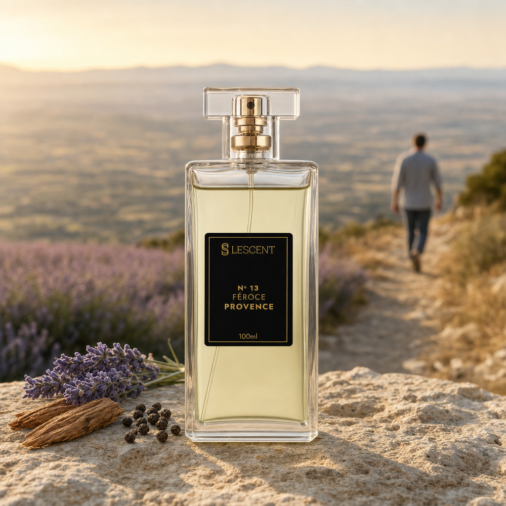 Perfume Lescent Nº 13 Féroce Provence 100ml no alto da Provence ao pôr do sol, com lavanda, pimenta e cedro