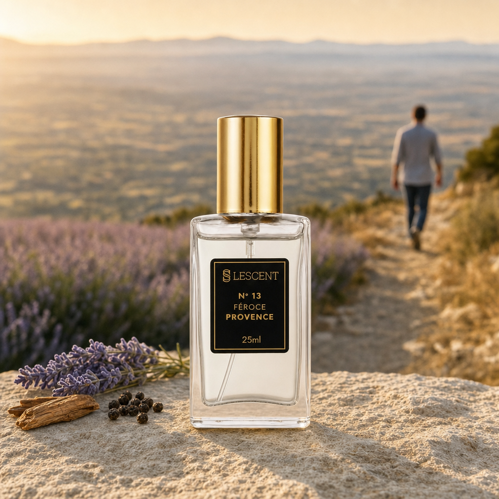 Perfume Lescent Nº 13 Féroce Provence 25ml no alto da Provence ao pôr do sol, com lavanda, pimenta e cedro