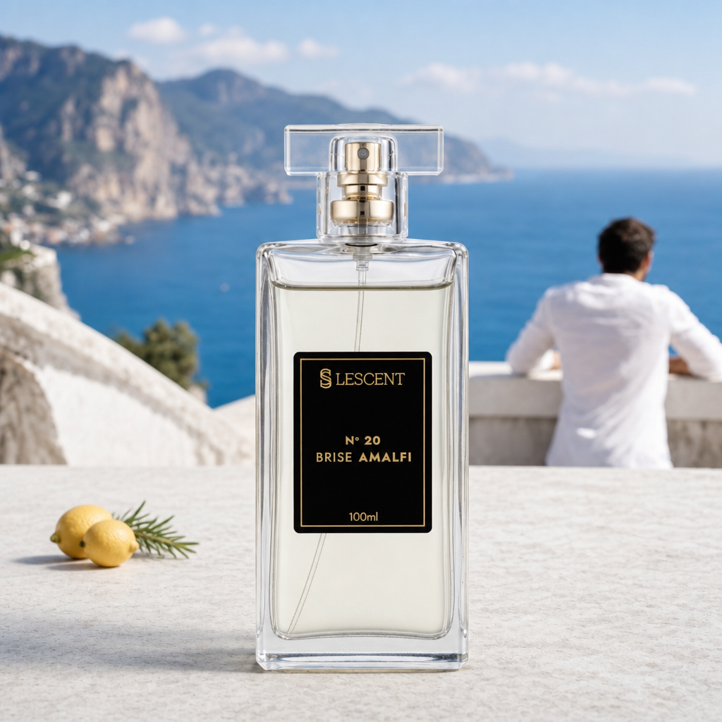 Perfume Lescent Nº 20 Brise Amalfi 100ml em parapeito caiado na costa de Amalfi, com limão e alecrim