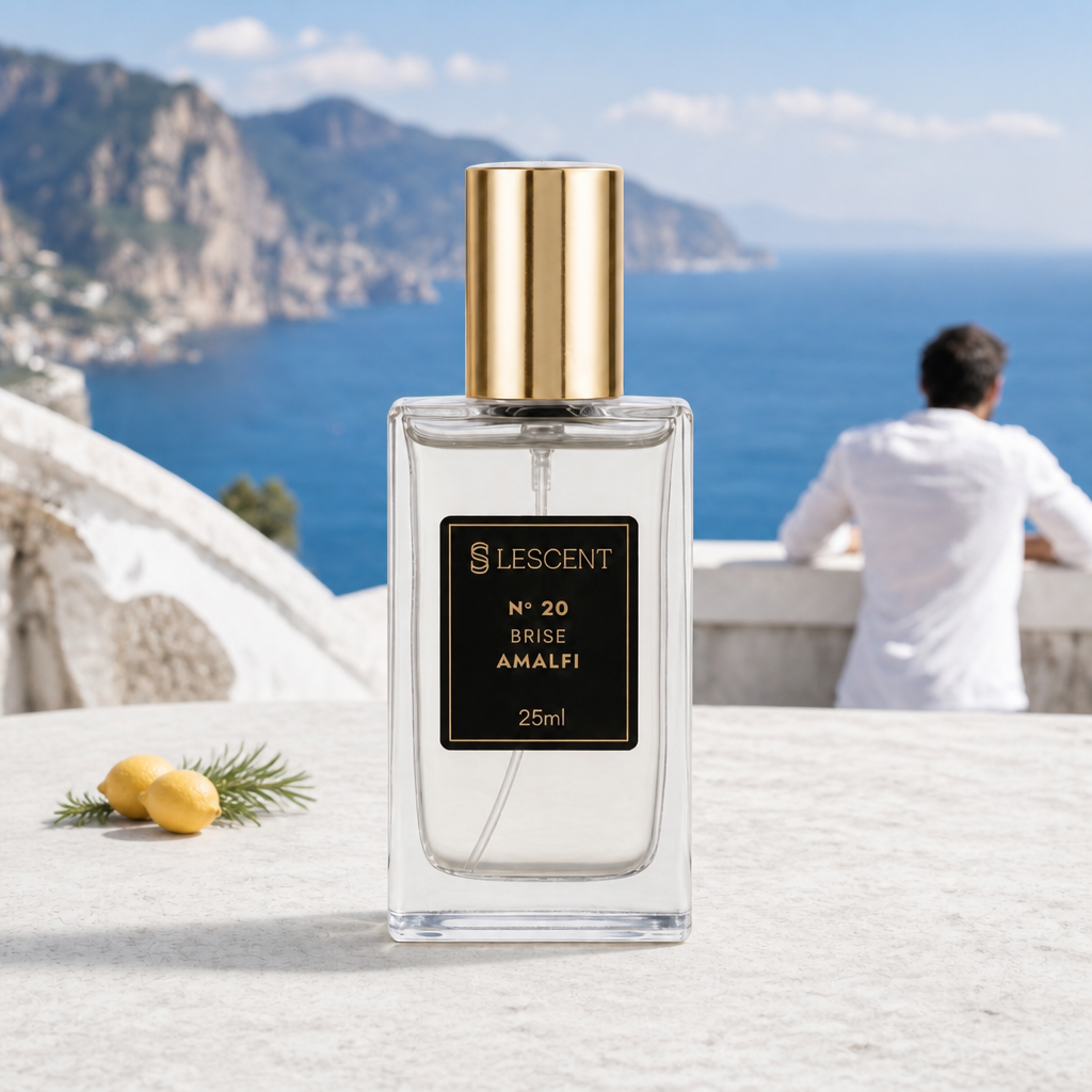 Perfume Lescent Nº 20 Brise Amalfi 25ml em parapeito caiado na costa de Amalfi, com limão e alecrim