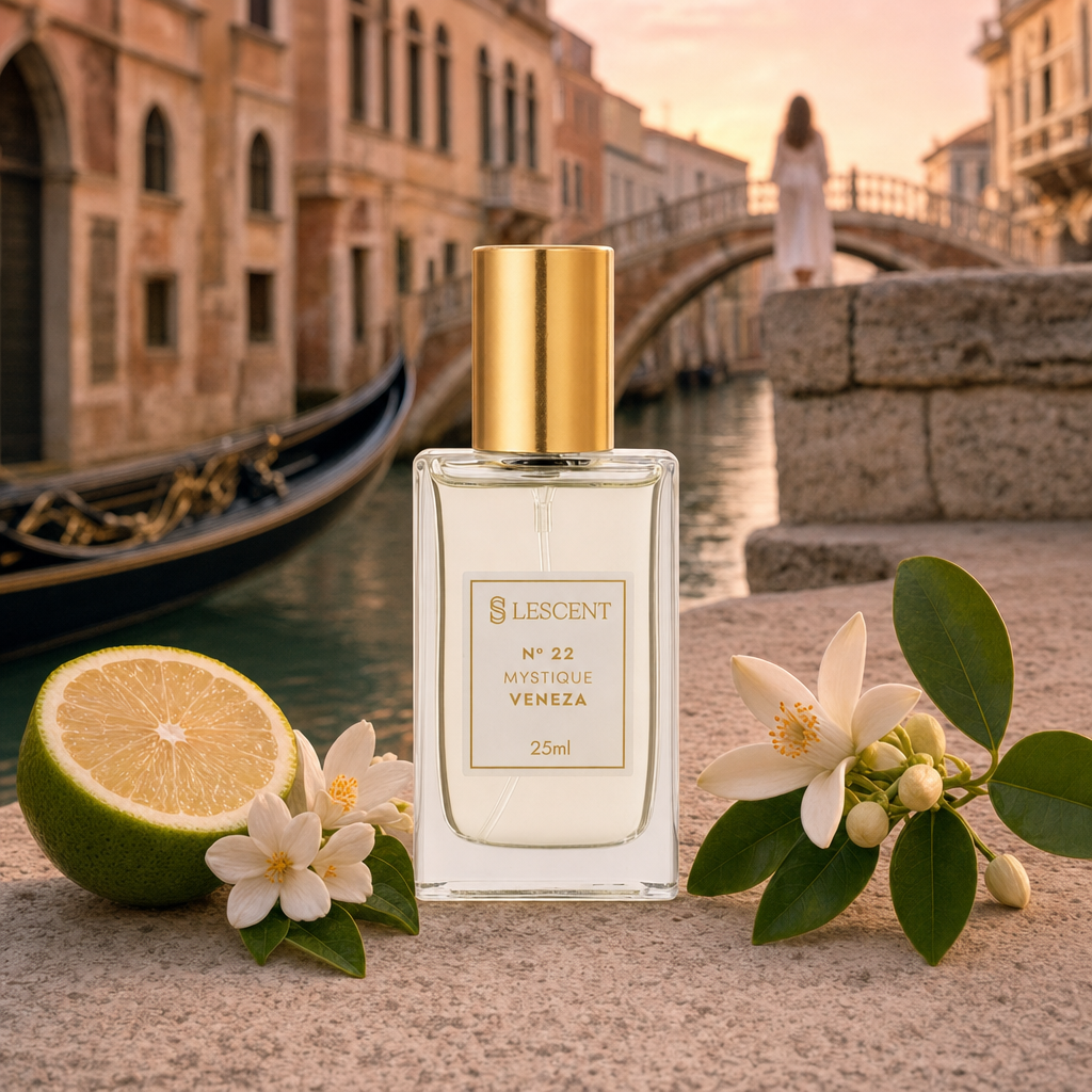 Perfume Lescent Nº 22 Mystique Veneza 25ml em canal de Veneza ao amanhecer, com bergamota e jasmim