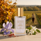 Perfume Lescent Nº 24 Essence Bordeaux 25ml em varanda sobre vinhedo em Bordeaux, com pimenta rosa e íris