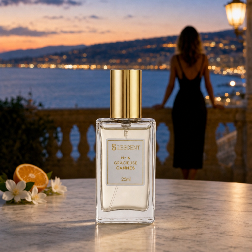 Perfume Lescent Nº 6 Gracieuse Cannes 25ml em terraço na Riviera Francesa, com laranja e jasmim